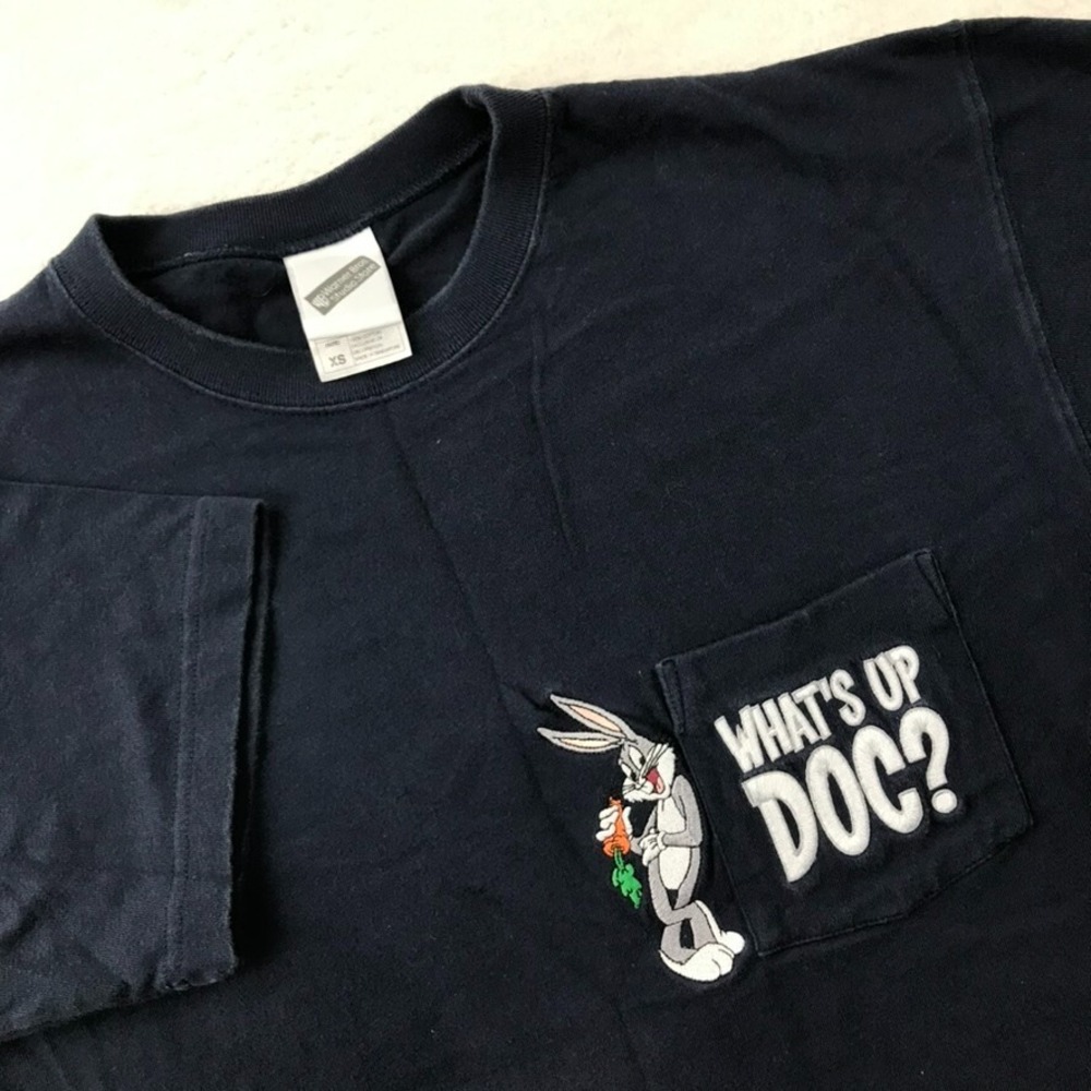 Vintage 90s Looney Tunes Shirt Mens XS Blue Pocket Tee Bugs Bunny Pocket Tee *